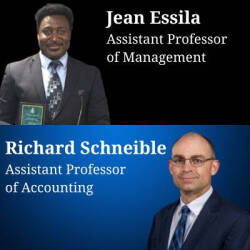 Headshots of Jean Essila and Richard Schneible
